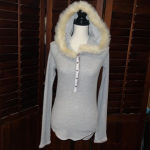 RARE We the Free vintage thermal gray faux fur hooded thermal nwot size S !